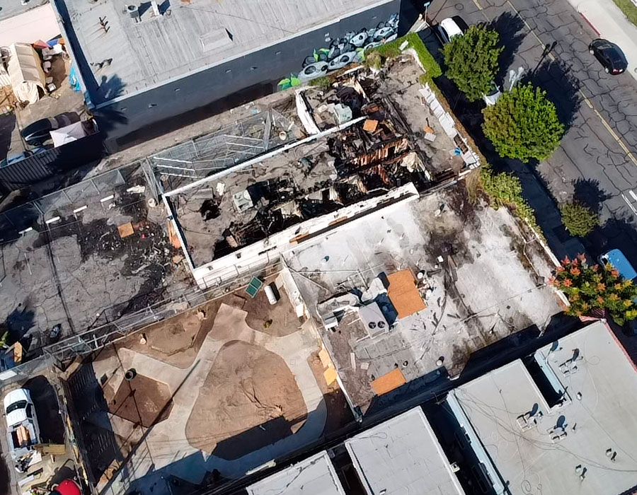 Eagle view after a fire damage demolition